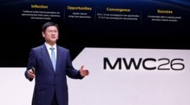 Li Peng, Huawei's Senior Vice President and President of ICT Sales & Service, speaking at MWC Barcelona 2026